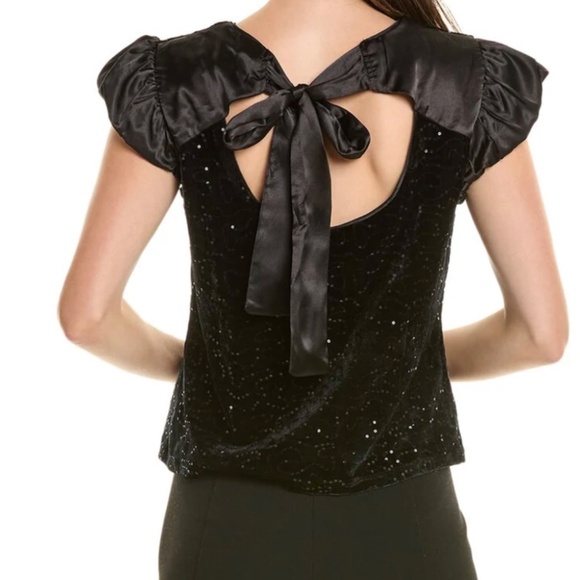 Nanette Lepore Women’s Short Sleeve Embroidered Sequin Black Velvet Top Size L - Picture 11 of 11